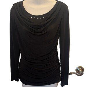 Carmen Marc Valvo Studded Ruched Cowl Draped Neck Blouse Top XS